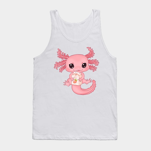 Cute Axolotl Drinking Peach Milk Tank Top by Green Splash